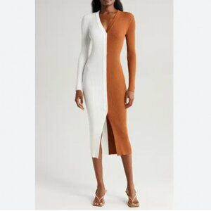 NWT Staud SHOKO SWEATER in TAN WHITE